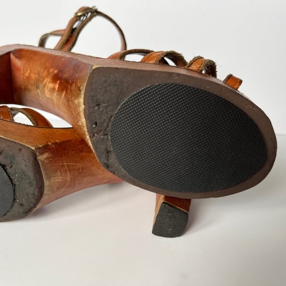Vintage 70s Bear Traps Wooden & Leather Platform Heel Sandals Women's size 7.5 - Picture 15 of 15
